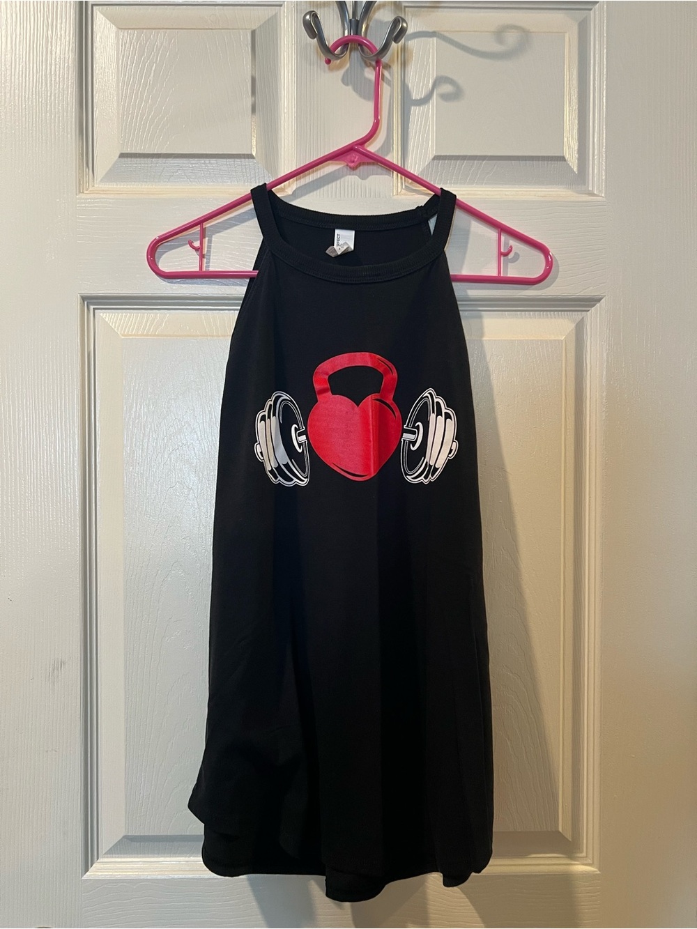 Black Fitness Graphic Tank with Red Kettlebell Design